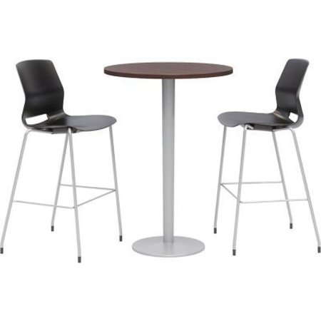 KFI KFI 20-1/2" Round Bistro Table & 2 Barstool Set, Espresso Table With Black Stools OLTFL30RD-B1922-SL-41-7933K-2-OL2700BR-